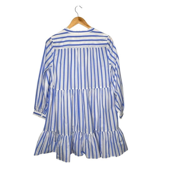J.CREW Tiered Organic Cotton Poplin Long Sleeve Mini Dress Blue Barrie Stripe XS - Picture 13 of 15